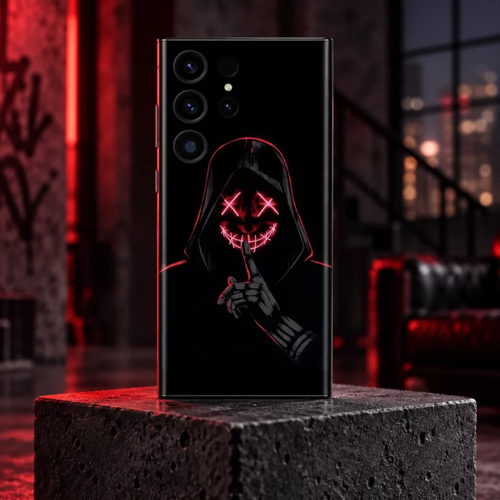 Red With Hood black mobile skin with red X eyes and masked figure, urban loft hero