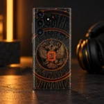 Coat of Arms of Russia mobile skin with gold eagle crest, creative studio detail