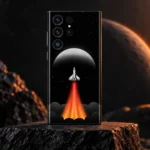 Rocket Ship Space Mobile Skin shown upright on black basalt with warm orange lighting