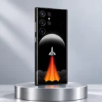 Rocket Ship Space Mobile Skin shown at an angle on an aluminium pedestal