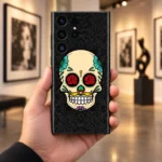 Rose Skull Mobile Skin with red rose eyes and colourful floral details, gallery lifestyle