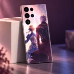 Saber and Archer Fate mobile skin in a angled plum studio photograph
