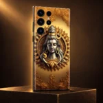 Shiv Art mobile skin with silver Shiva portrait and golden mandala - amber studio