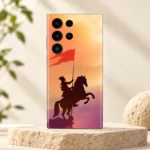Chhatrapati Shivaji Maharaj Horseback Sunset Mobile Skin upright on pale sandstone