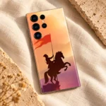 Shivaji Maharaj sunset mobile skin on ivory linen and sandstone