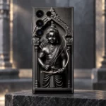 Detailed Shree Ram statue artwork with bow arrows and ornate temple arch on a mobile skin