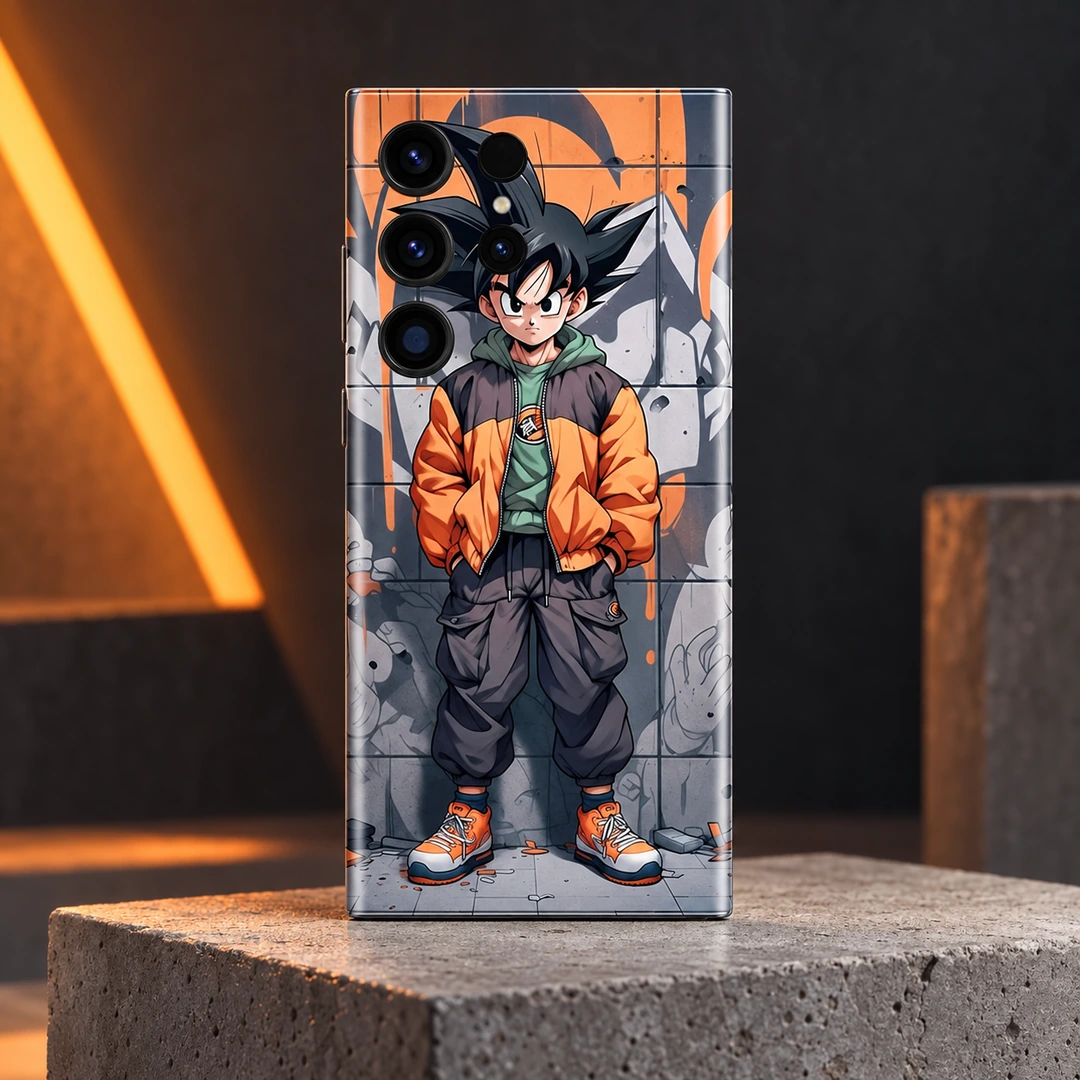 Son Goku Streetwear Mobile Skin - Orange charcoal hero Son Goku Streetwear Mobile Skin shown in orange charcoal hero