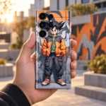 Son Goku Streetwear Mobile Skin shown in city handheld view