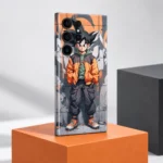 Son Goku Streetwear Mobile Skin shown in orange studio angled view