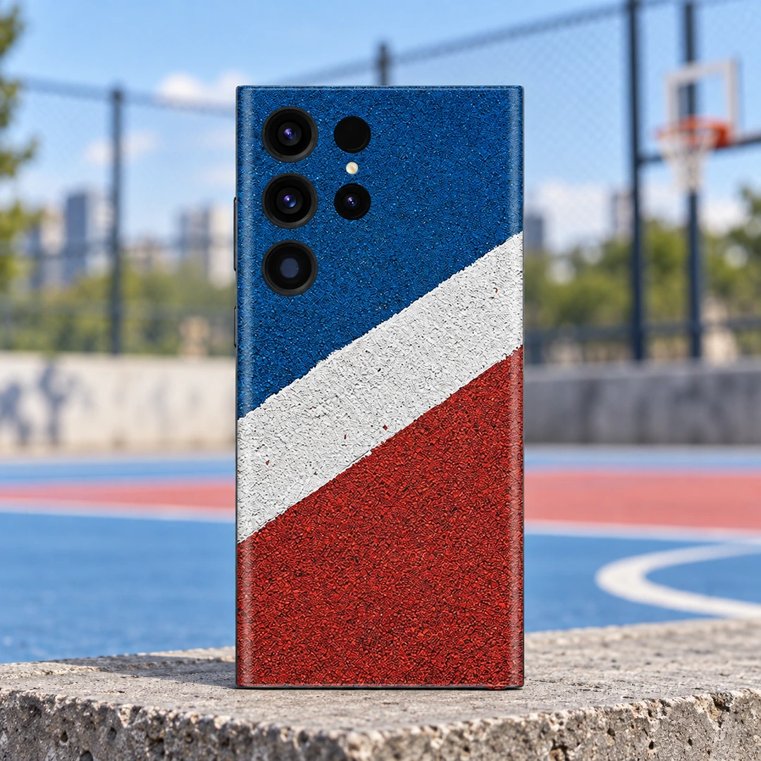 Sports Court Mobile Skin - Court hero Sports Court mobile skin with blue and red fields and a diagonal white stripe - court hero