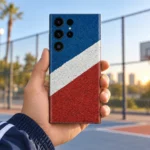 Sports Court mobile skin with blue and red fields and a diagonal white stripe - court handheld