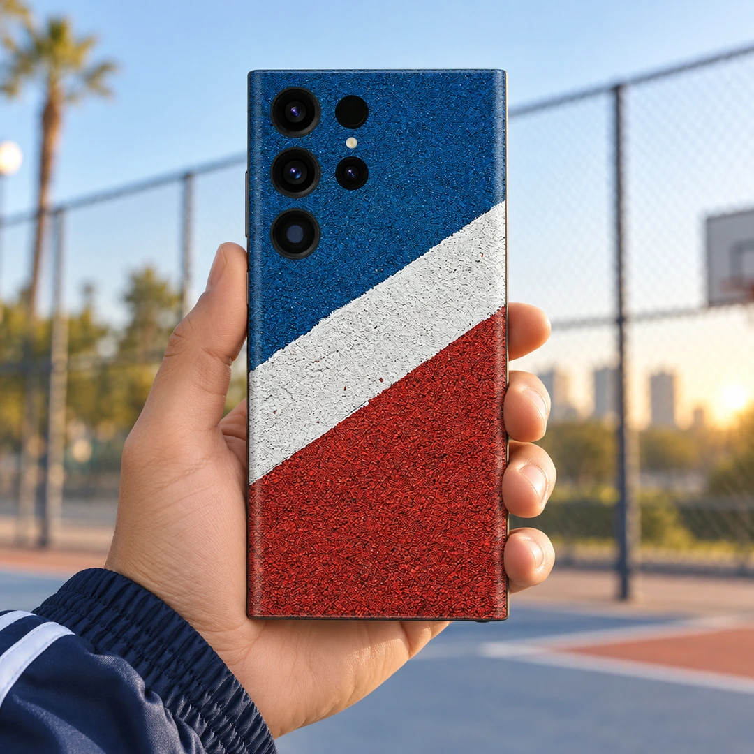 Sports Court Mobile Skin - Court handheld Sports Court mobile skin with blue and red fields and a diagonal white stripe - court handheld