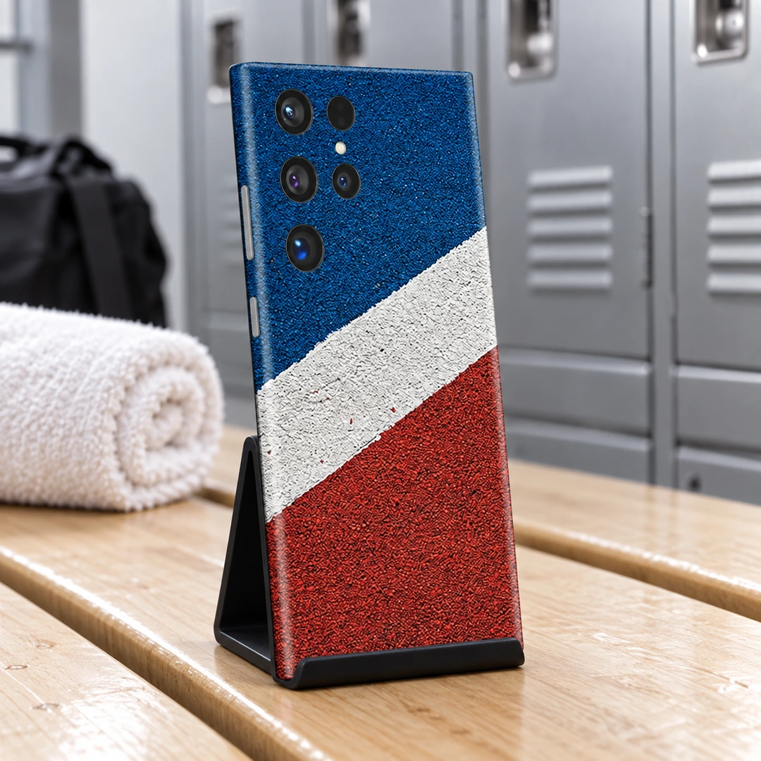 Sports Court Mobile Skin - Locker room view Sports Court mobile skin with blue and red fields and a diagonal white stripe - locker room view
