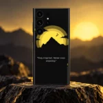 Stay Inspired Mountain Quote Mobile Skin shown in sunrise studio hero
