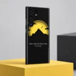Stay Inspired Mountain Quote Mobile Skin shown in yellow studio angled view