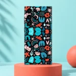 Teal Coral Abstract Doodle Mobile Skin shown in coral aqua studio hero