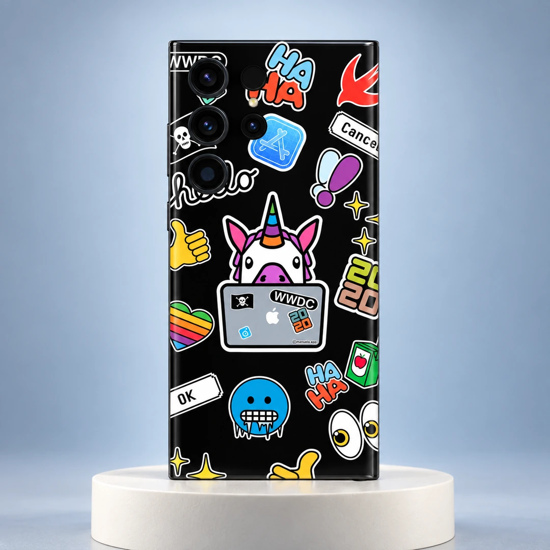 Unicorn Social Sticker Pattern Mobile Skin - Cool Studio Hero Unicorn Social Sticker Pattern Mobile Skin shown in cool studio hero