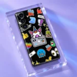 Unicorn Social Sticker Pattern Mobile Skin shown in lavender acrylic detail