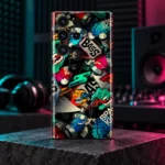 Urban Style mobile skin with colorful BASS music collage, music studio hero