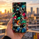 Urban Style mobile skin with colorful BASS music collage, city rooftop lifestyle
