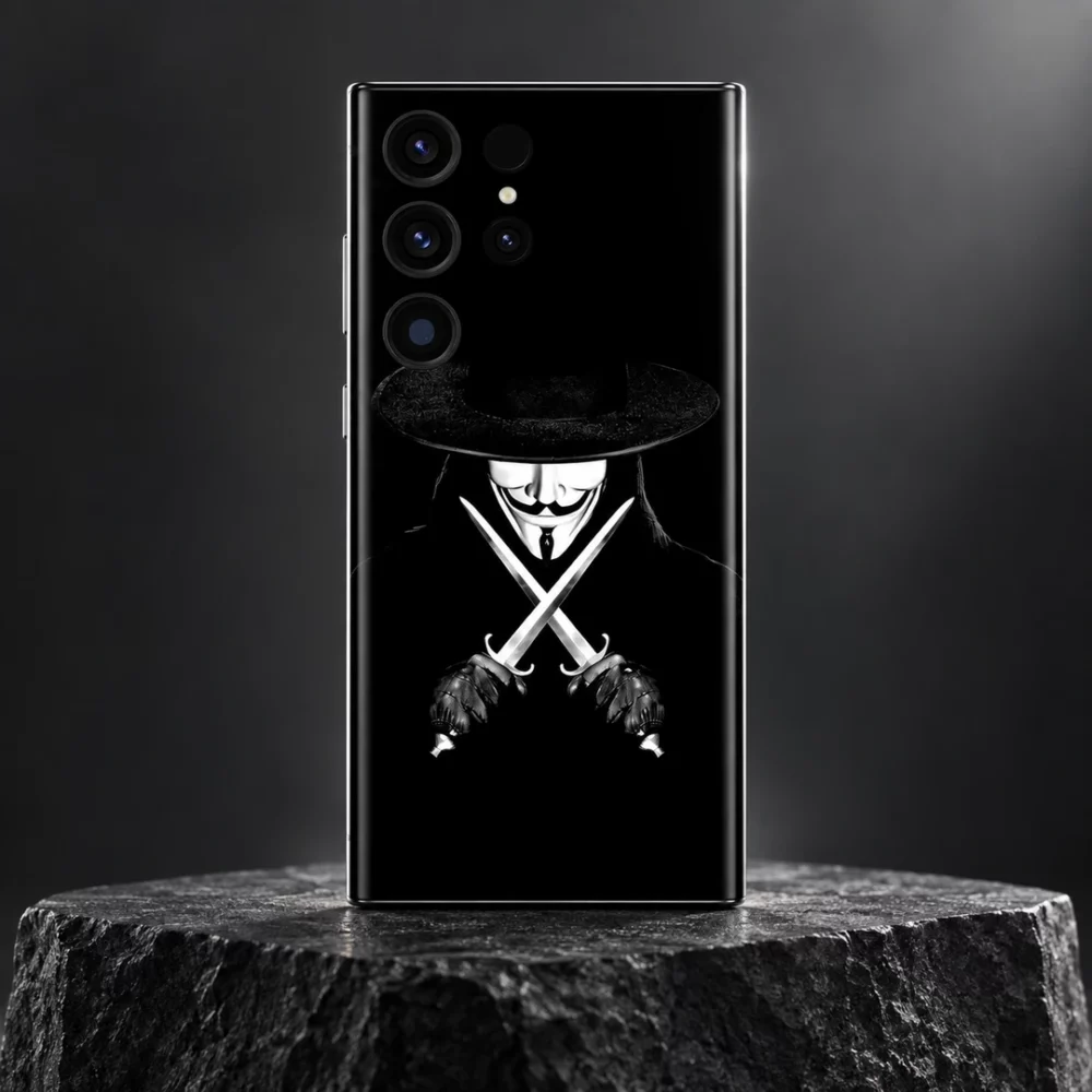 Vendetta Mask Mobile Skin shown in charcoal studio hero