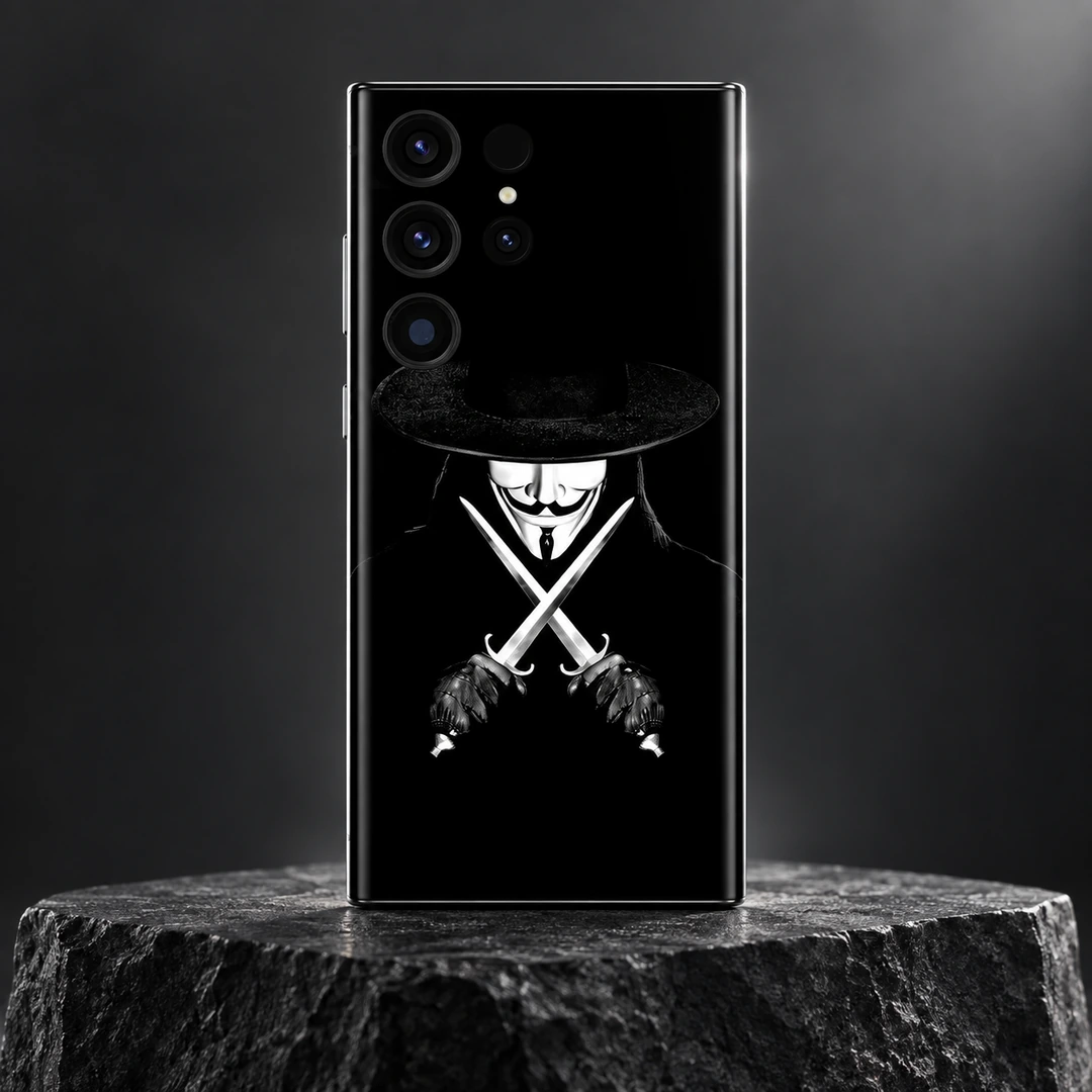 Vendetta Mask Mobile Skin - Charcoal Studio Hero Vendetta Mask Mobile Skin shown in charcoal studio hero