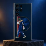 Virat Kohli navy batting montage mobile skin, blue studio hero