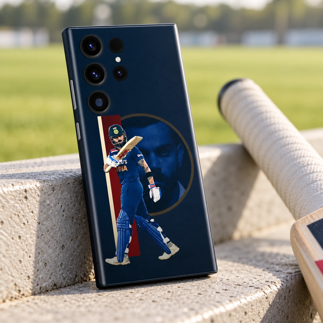 Virat Kohli Navy Batting Montage – daylight bench Virat Kohli navy batting montage mobile skin, daylight bench