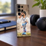 Virat Kohli cricket photo montage mobile skin - walnut desk angle