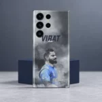 Virat Kohli smoky grey portrait mobile skin with blue jersey in navy studio setting