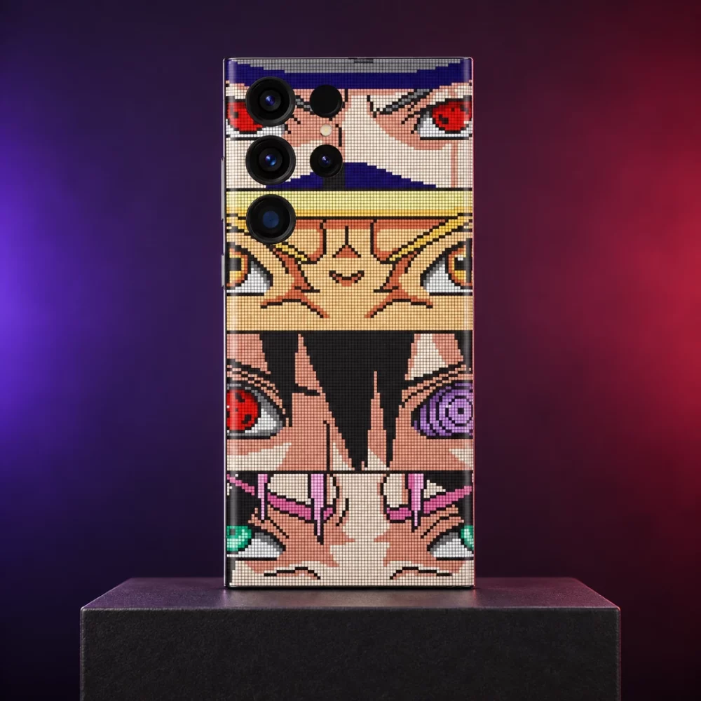 Anime Eyes Pixel Art Mobile Skin shown purple studio hero on charcoal