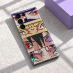 Anime Eyes Pixel Art Mobile Skin shown sunlit stone flat lay