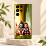 Cute Mahadev Parvati forest mobile skin with Shiva Parvati and deer on an ivory pedestal