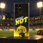 Black and yellow Dhoni Photo Mobile Skin with rear-view number 7 jersey, stadium night hero