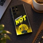 Black and yellow Dhoni Photo Mobile Skin with rear-view number 7 jersey, everyday desk view