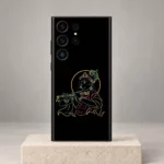 Krishna colour outline halo mobile skin upright on a light stone plinth