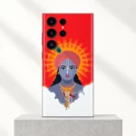 Krishna mantra halo mobile skin with red turban portrait and white clouds – clean studio hero