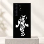 Krishna white halo mobile skin with flute and flower garland on black – clean studio hero