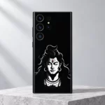 Lord Shiva White Stencil Portrait Mobile Skin upright on pale grey stone
