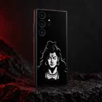 White Shiva portrait on black mobile skin with subtle crimson studio lighting