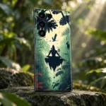 Green forest Shiva meditation mobile skin against a sunlit tropical backdrop