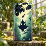 Detailed green jungle artwork with Shiva silhouette trishul and flying bird on mobile skin