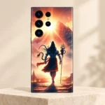 Mahadev mobile skin showing Shiva and trishul against a golden mountain sunrise, ivory studio hero