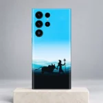 Mahadev with Nandi blue mountains mobile skin upright on a pale stone plinth
