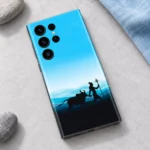 Blue Shiva and Nandi mobile skin styled on stone with icy blue linen
