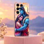 Mahadev Parvati sunset embrace mobile skin in a peach and blue studio