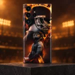 MS Dhoni orange and black helmet montage mobile skin, amber stadium hero