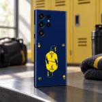 Navy and yellow MS Dhoni Thala 7 playing card mobile skin, yellow locker view