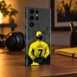 MS Dhoni photo mobile skin with yellow number 7 jersey, warm cricket fan desk