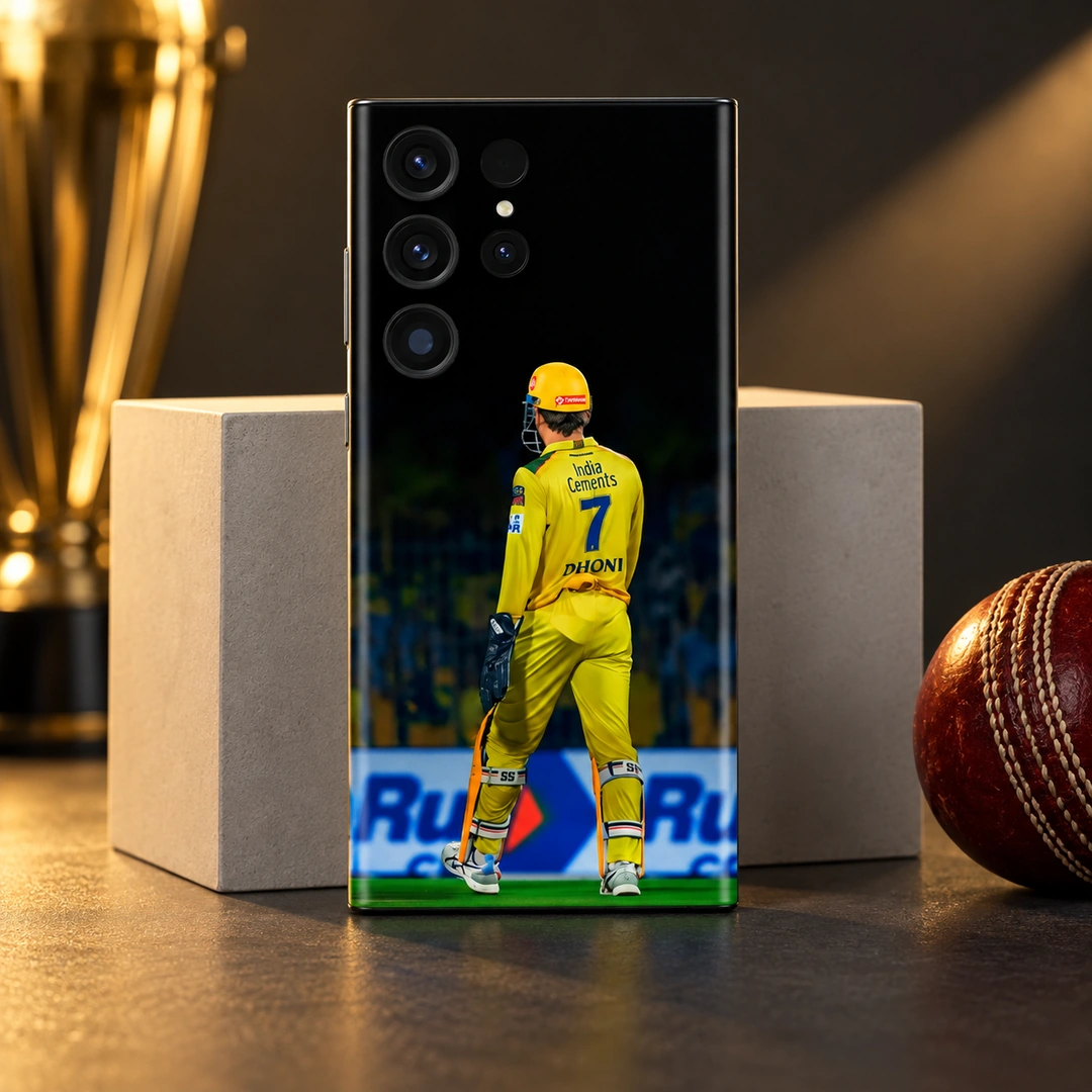 MS Dhoni Yellow Jersey Photo Mobile Skin - Cricket Studio View MS Dhoni yellow jersey photo mobile skin - cricket studio view
